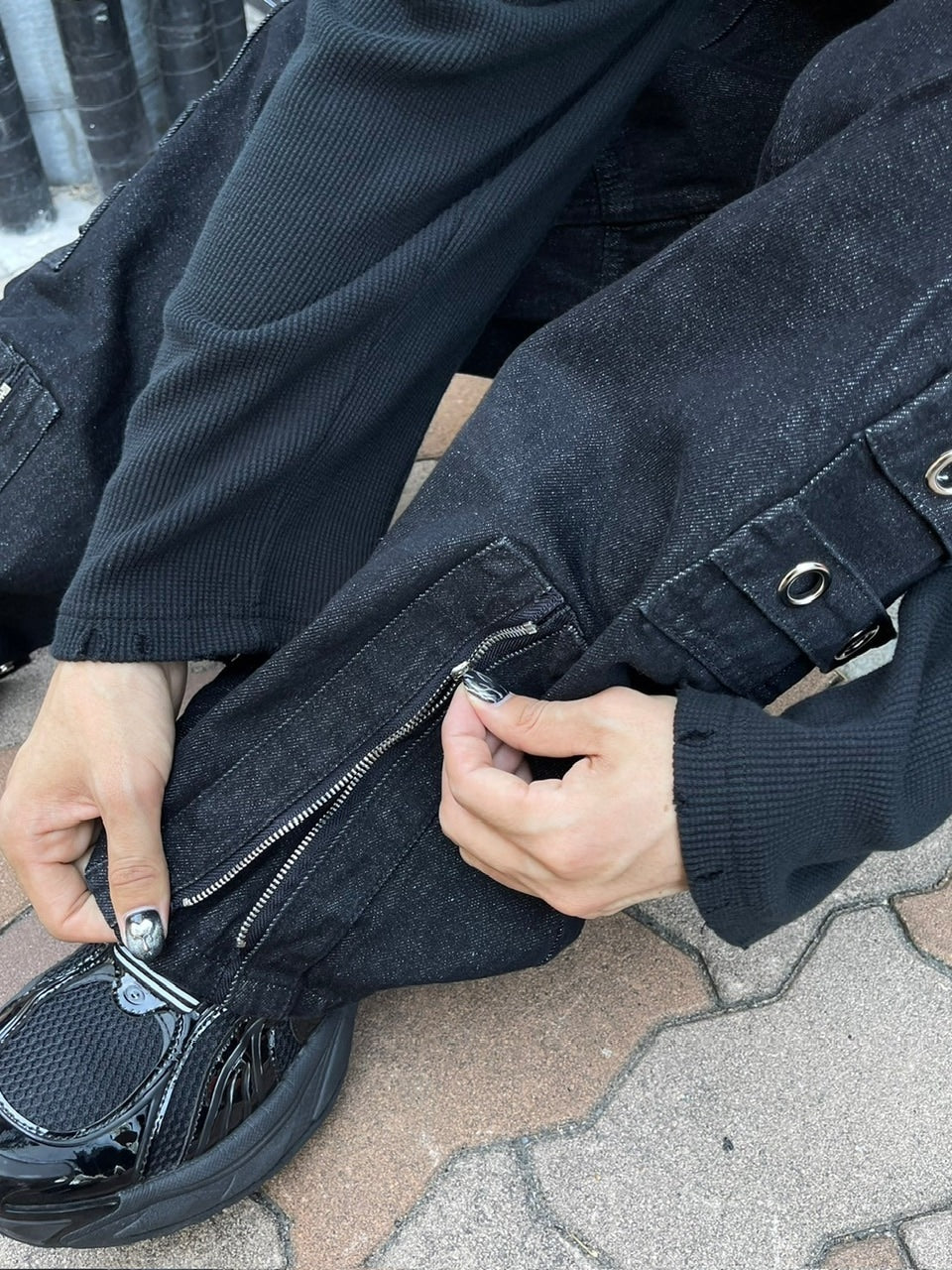 受注制【Chikashitsu +】steel ring denim cargo pants