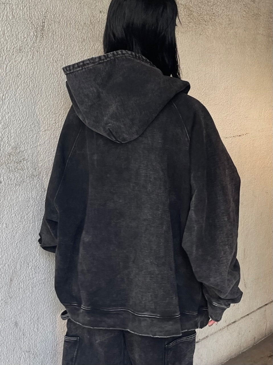 受注制【Chikashitsu +】set up pigment damage zip up hoodie