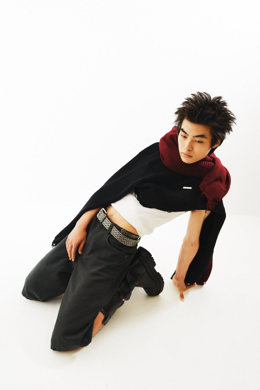 【CS】mock neck damage knit (black)