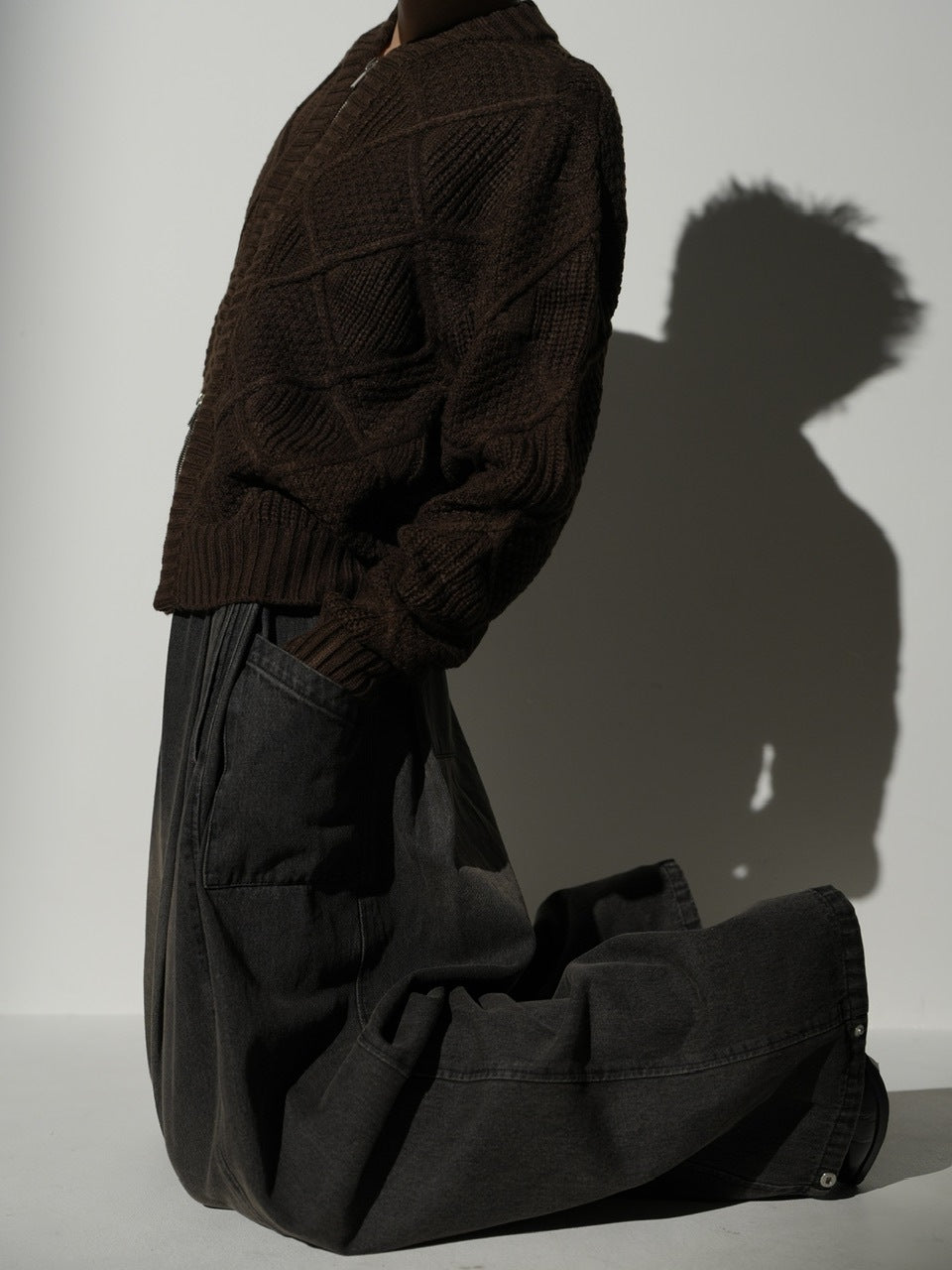 【CS】side tuck drape denim pants (dark brown)