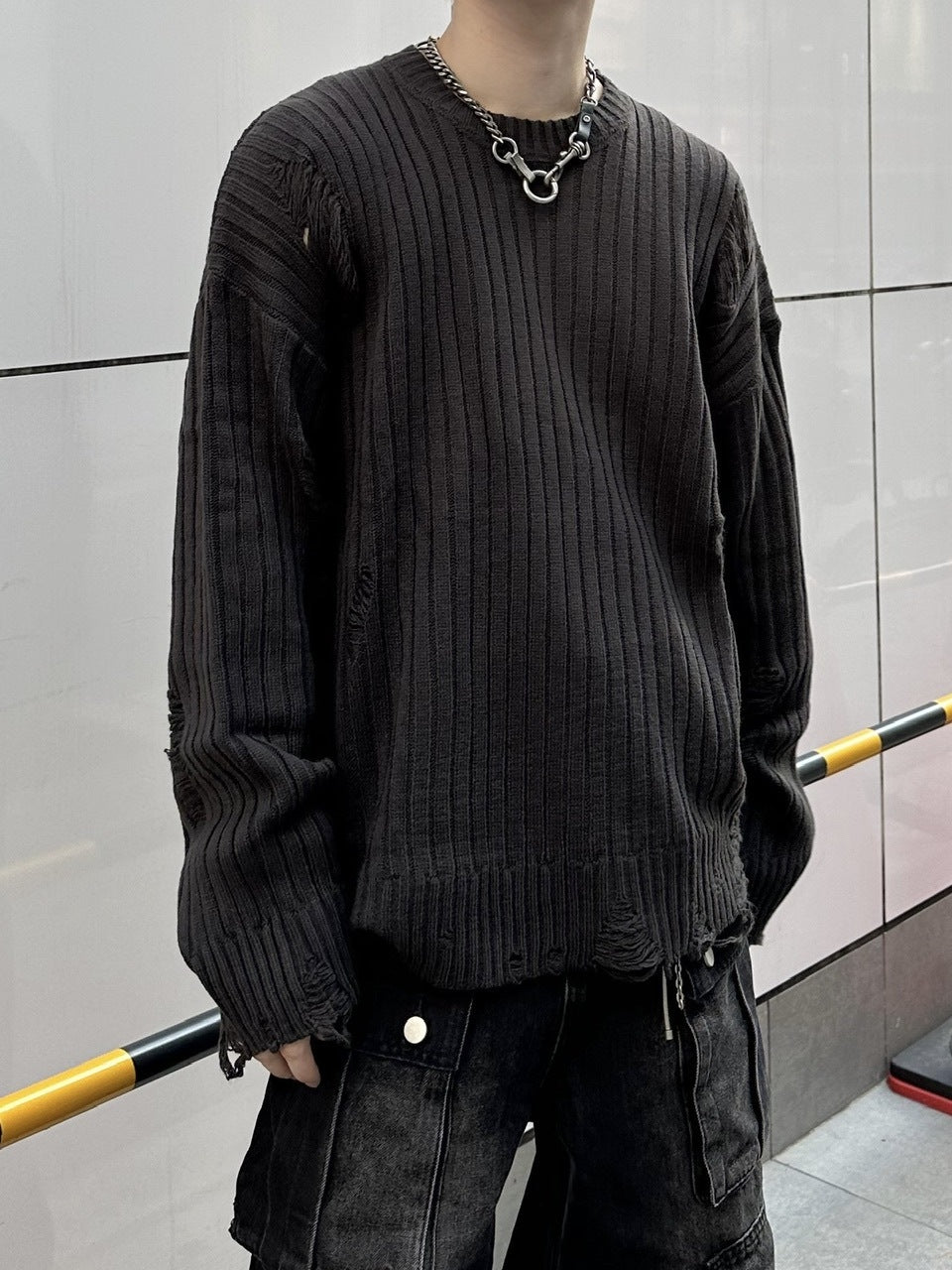 大阪店WEB限定【Chikashitsu +】overfit damage knit (3color)