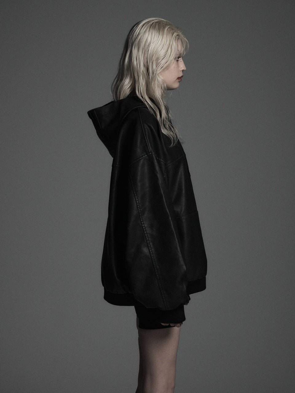 【Rosen Kreuz】VINTAGE LEATHER SHIRRING HOODIE