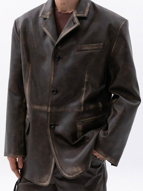 【ESC STUDIO】washing leather 4 buttons blazer