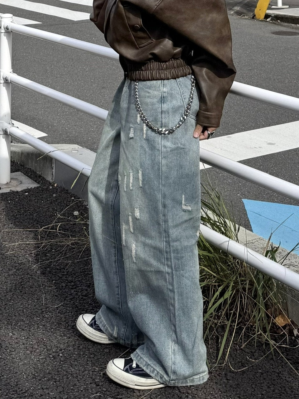 国際配送【RENOL】damage denim wide pants