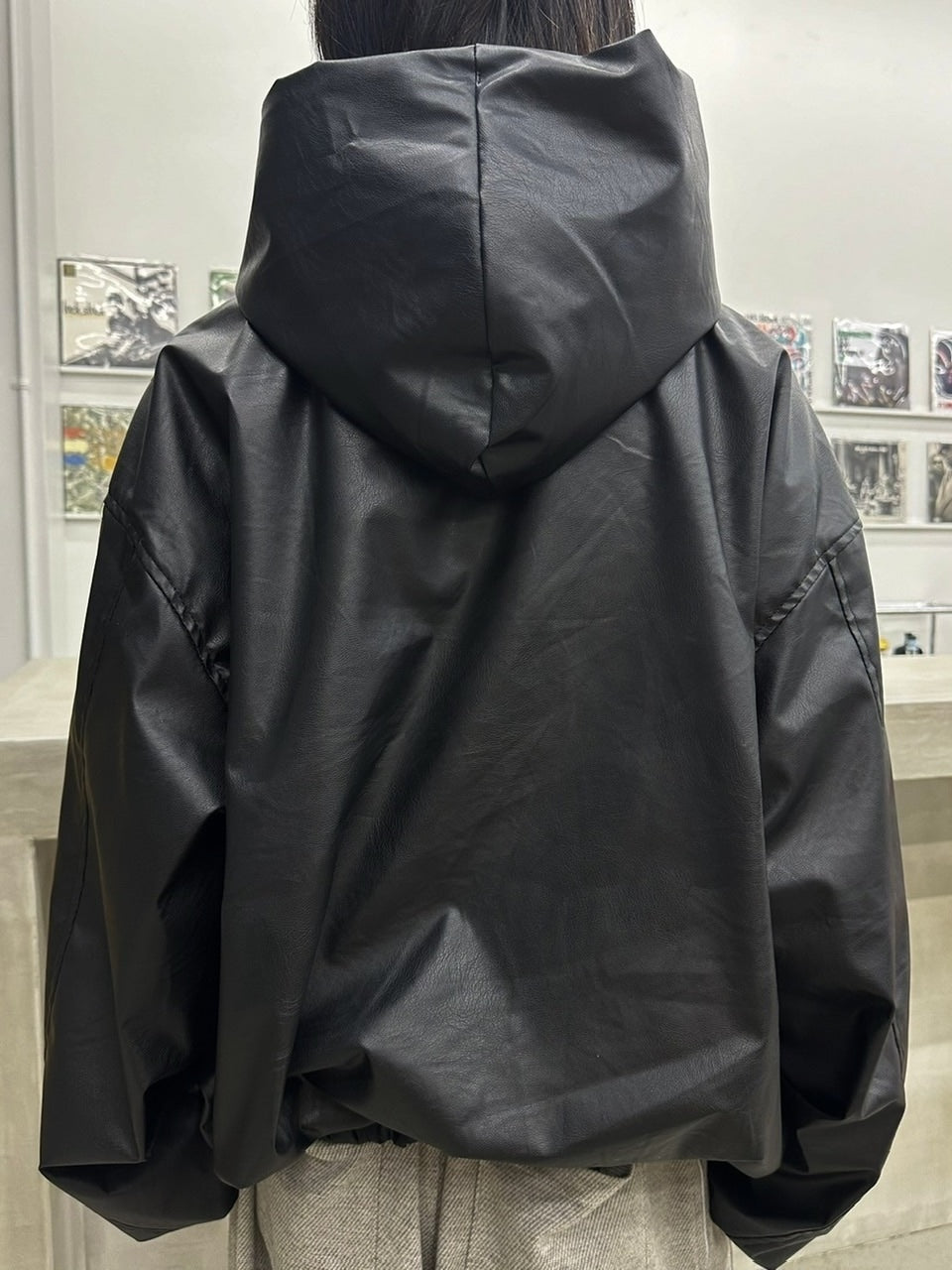 国際配送【LUV CODE】leather hooded jacket