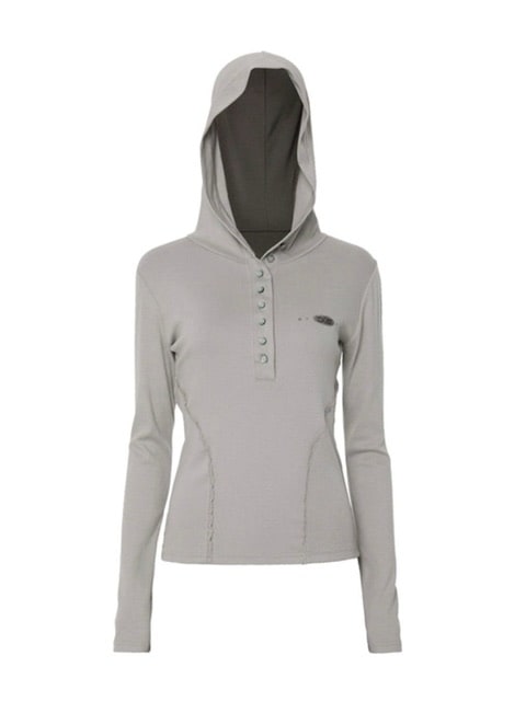 【FLAREUP】Button Up Lace Hoodie / 【フレアアップ】ボタンアップレースフードロングTシャツ