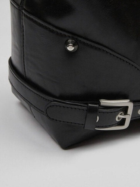【NOT KNOWING】Black Moto Hobo Bag (LEATHER)
