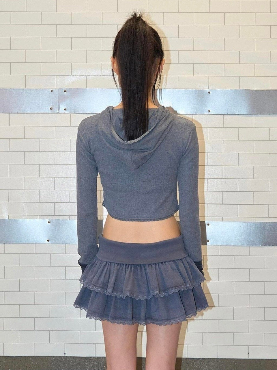 【CHERRYQUIRI】wave lace ribbon hoody / 【チェリーキュリー】ウェイブレースリボン長袖パーカー