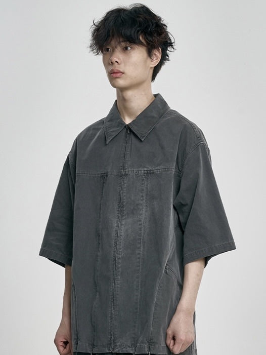 【AJOBYAJO】Paneled Zip-Up Shirt