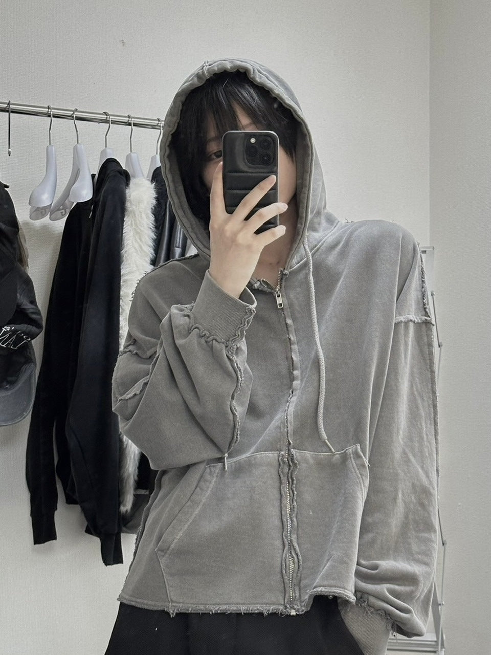 受注制【LUV CODE】pigment cropped zip up hoodie (2color)