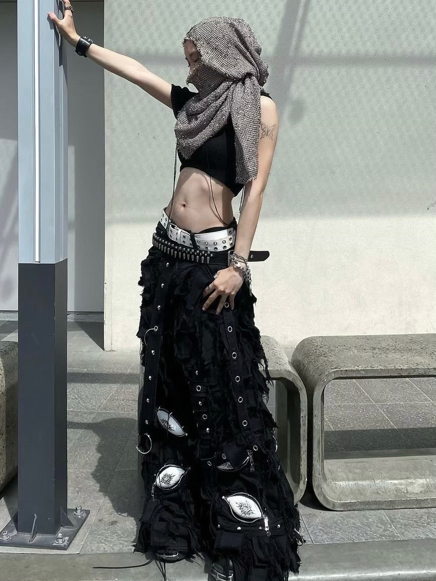 【UNIZ】BLACK MONSTER PANTS / 【ユニズ】ブラックモンスターダメージワイドデニムパンツ