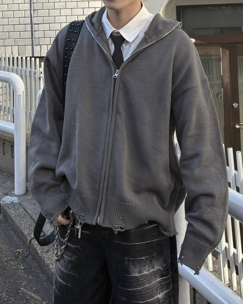 大阪店WEB限定受注制【Chikashitsu +】full zip up knit hoodie (3color)