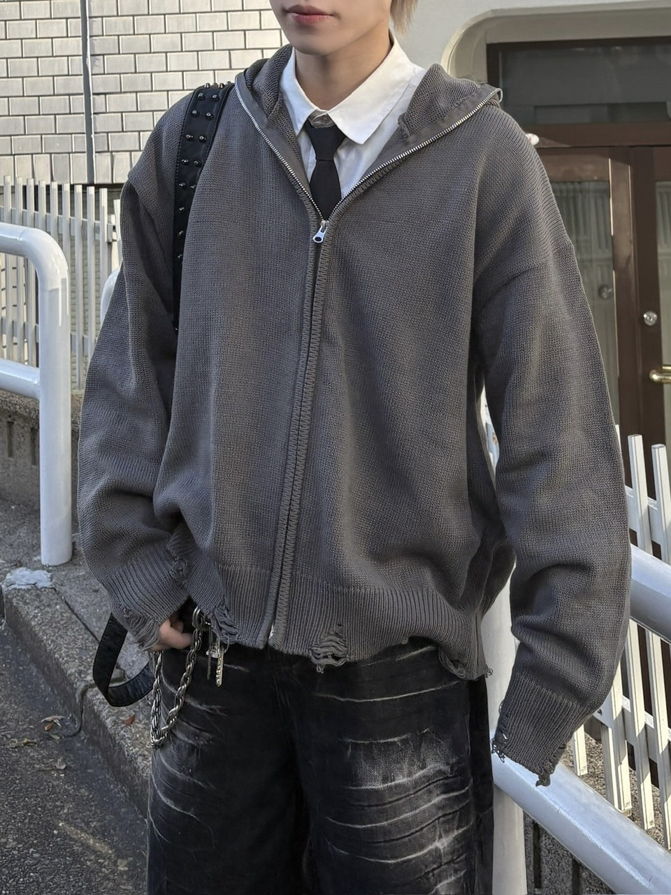 大阪店WEB限定受注制【Chikashitsu +】full zip up knit hoodie (3color)