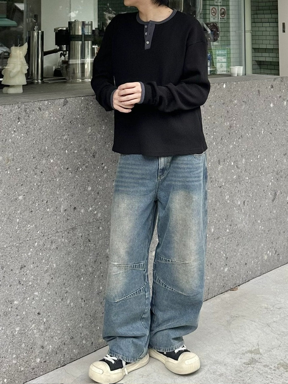 受注制【youll】henry neck waffle long tee (2color)