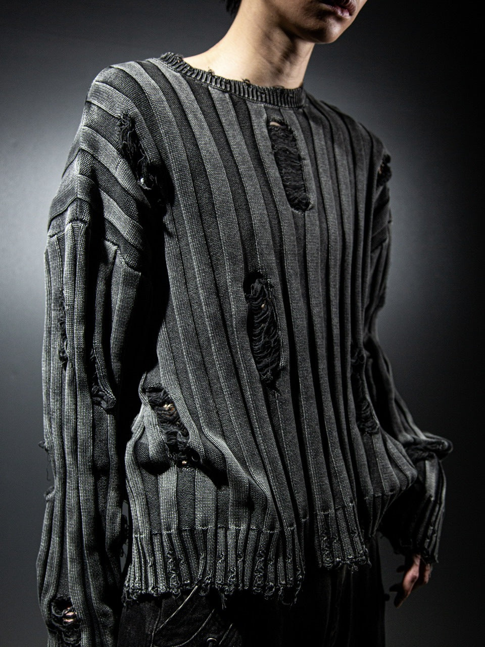 【DIG YOUR OWN GRAVE】PIGMENT DAMAGE KNIT / 【ディグユアオウングレイブ】ピグメントダメージ長袖ニット