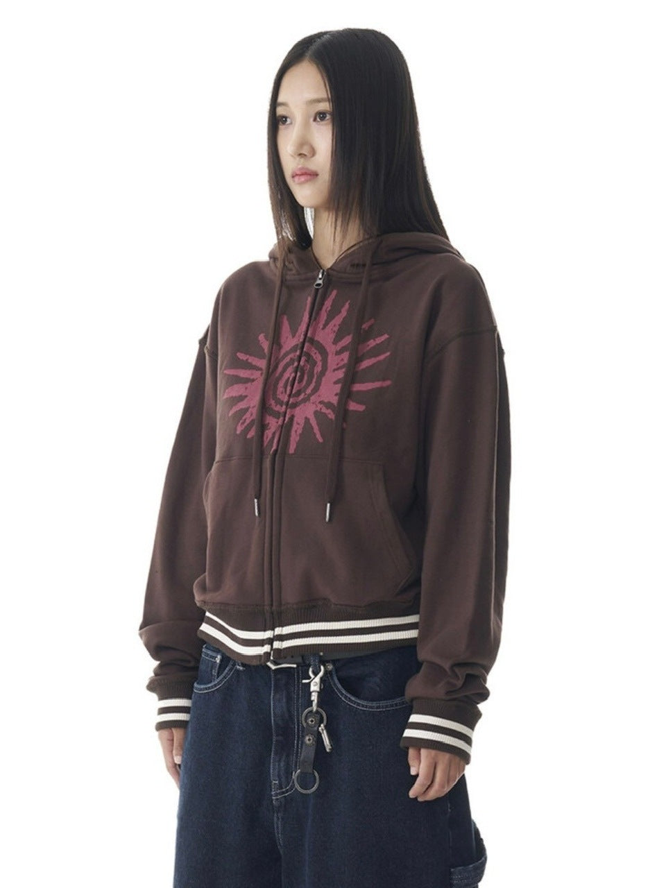 【AAKAM】Cracked Sun Zip-Up Hoodie