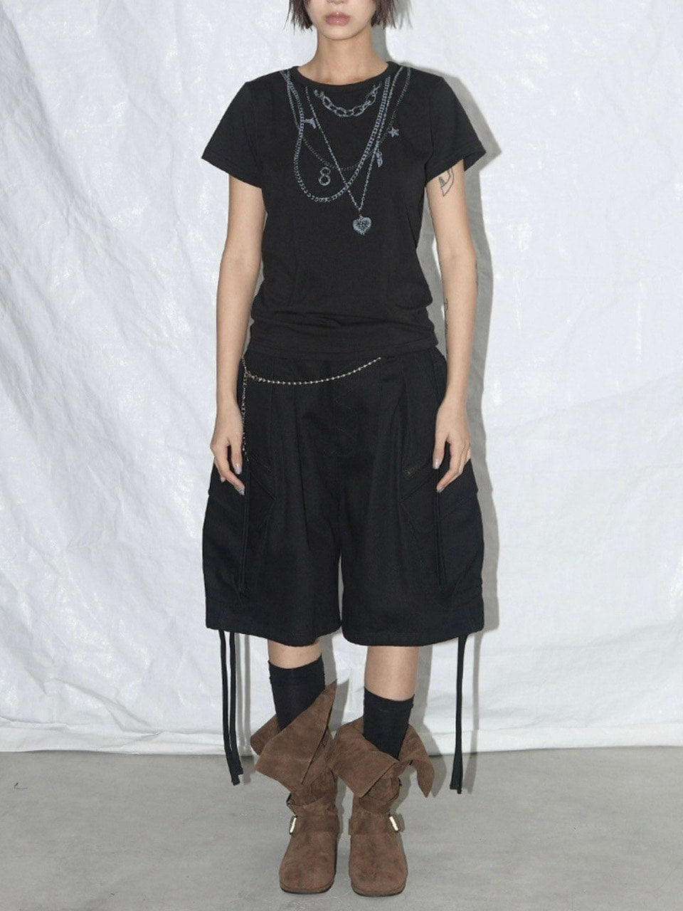 【FANCY CLUB】DUAL CHARM NECKLACE TEE / 【ファンシークラブ】チャームネックレスプリント半袖Tシャツ