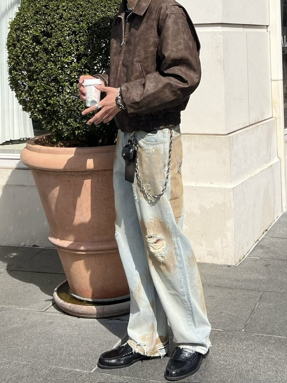 受注制【Chikashitsu +】bloody wash damage denim pants / 【チカシツプラス】ウォッシングダメージデニムパンツ