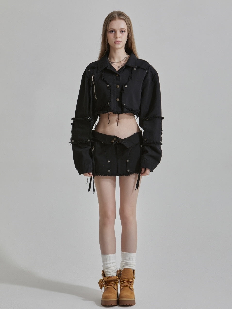 【GATELESS】FRINGE CROPPED DENIM JACKET