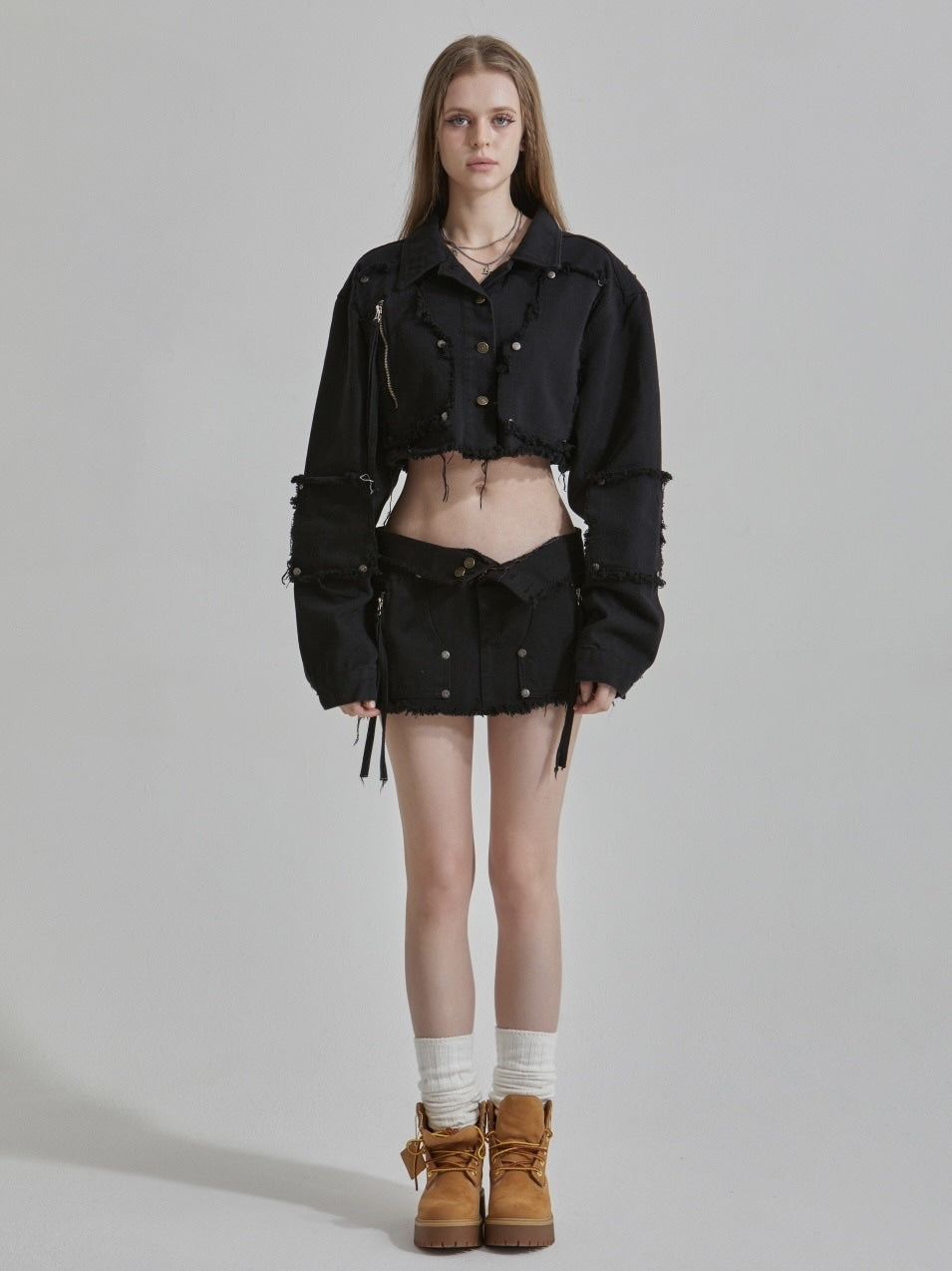 GATELESS】RIVET FRINGE DENIM MINI SKIRT – PRESSING WEB SHOP