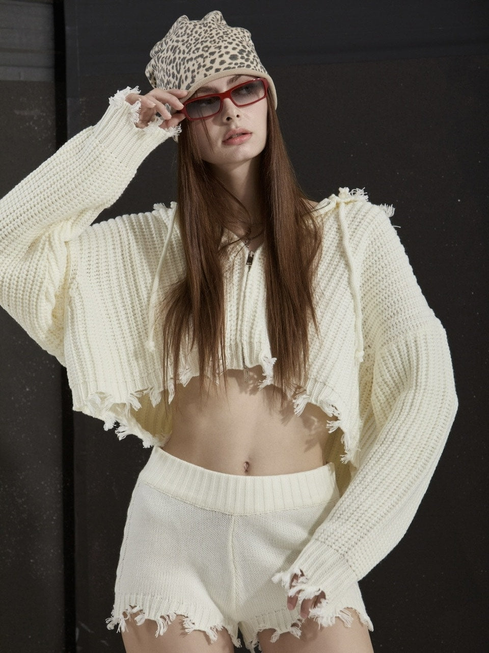 【GATELESS】RIB KNIT ZIP-UP HOODIE