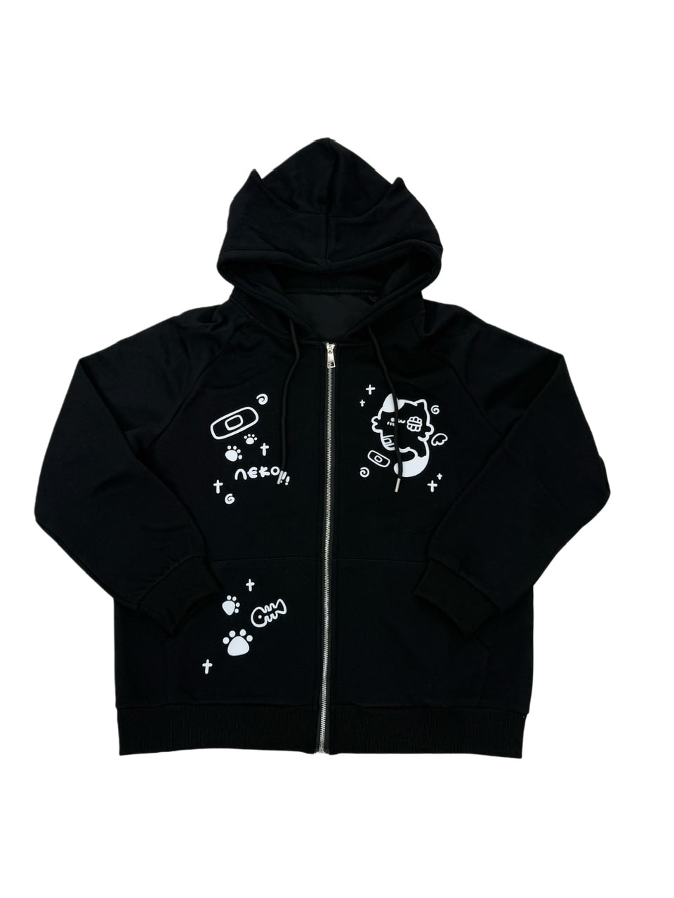 国際配送【Nerd out XU】neko!! Zip hoodie (2color) / 【ナードアウトエックスユー】キャットプリント猫耳ジップフーディ