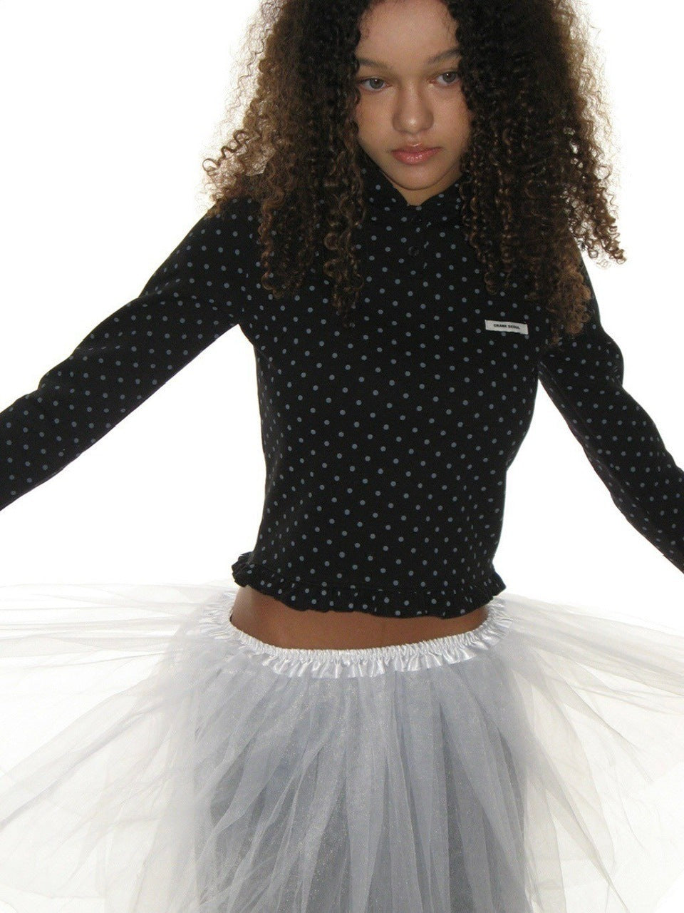 【CRANK】DOT FRILL HOODIE / 【クランク】ドットフリルフード付き長袖Tシャツ