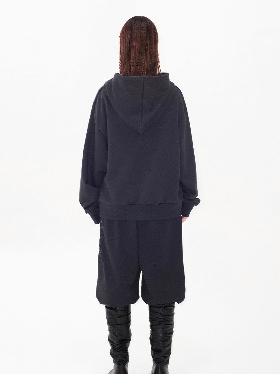 【HOLY NUMBER 7】OVERFIT HIP HOP MOVE CUBIC LETTERING HOODIE ZIP-UP