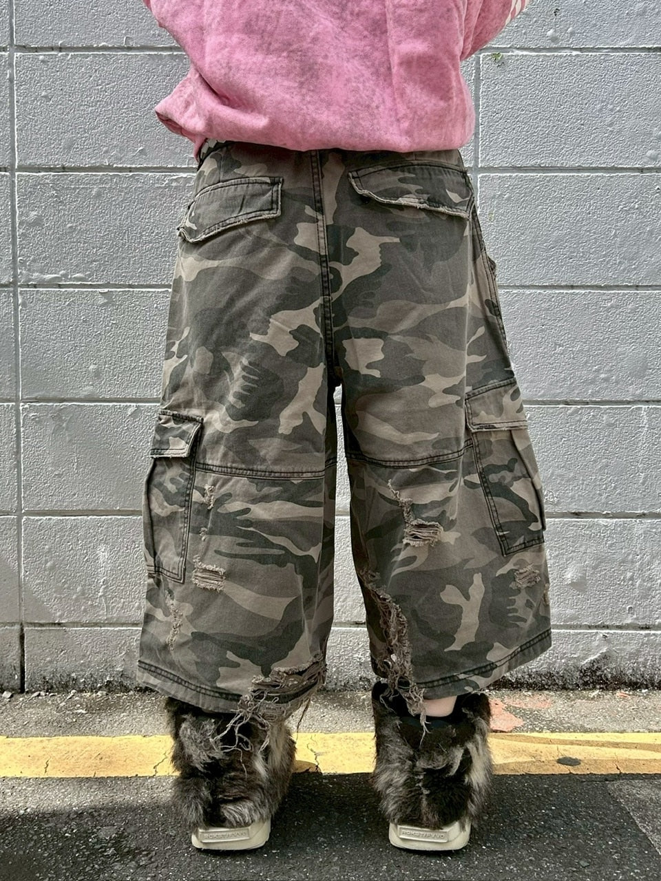 【Never mind the XU】camouflage damage half pants (2color) / 【ネバーマインドザエックスユー】カモフラージュダメージデニムハーフパンツ