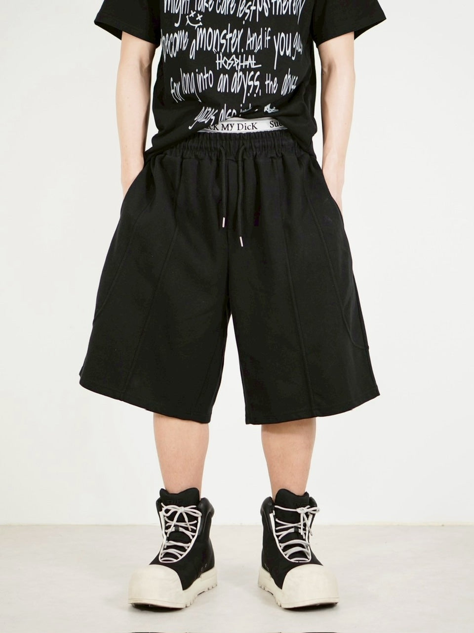 【Chikashitsu +】stitch bermuda sweat pants (2color) / 【チカシツプラス】スティッチバミューダハーフスウェットパンツ