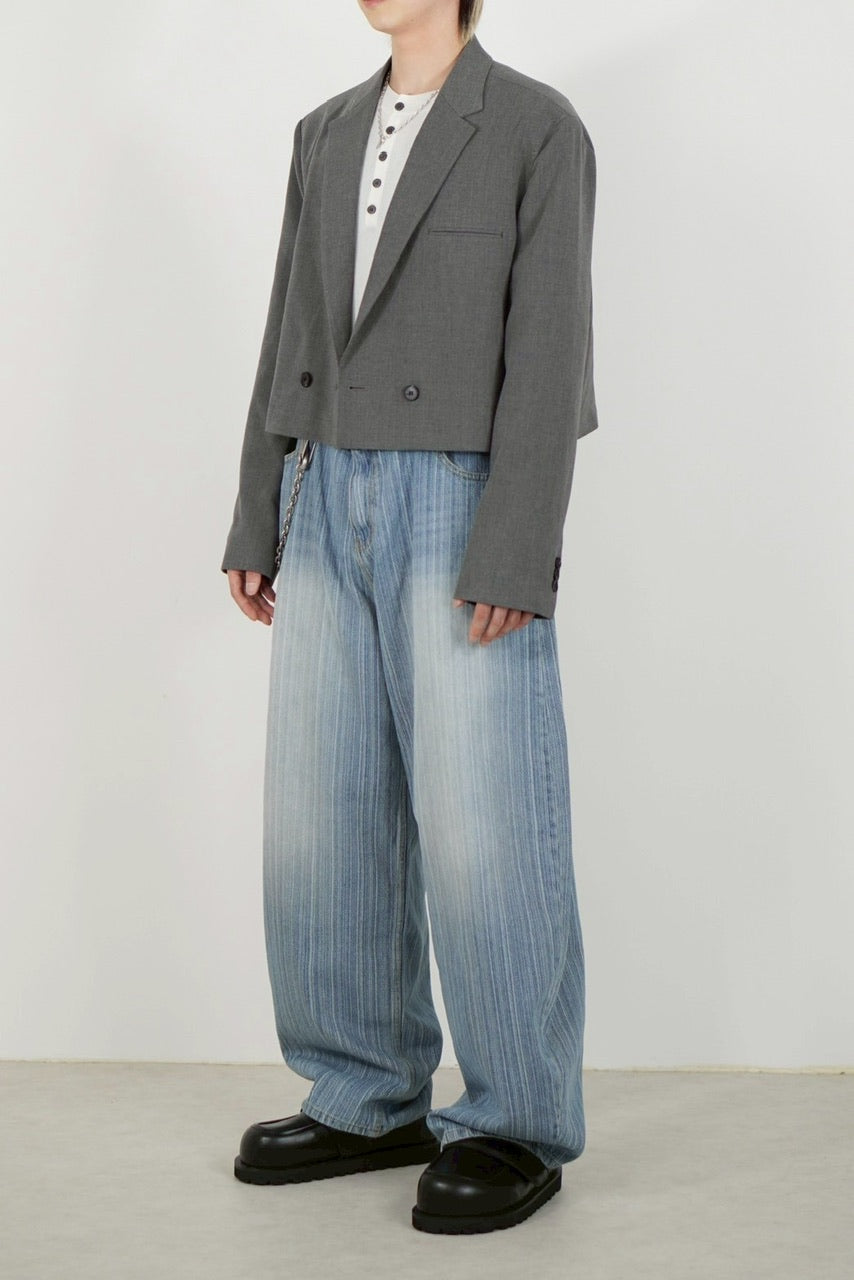 受注制【Chikashitsu +】wide stripe denim pants / 【チカシツプラス】ストライプボーダーワイドデニムパンツ