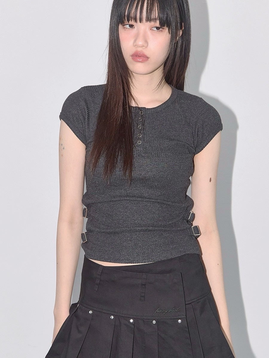 【FANCY CLUB】SIDE BUCKLE RIBBED TEE / 【ファンシークラブ】サイドバックルリブ半袖Tシャツ