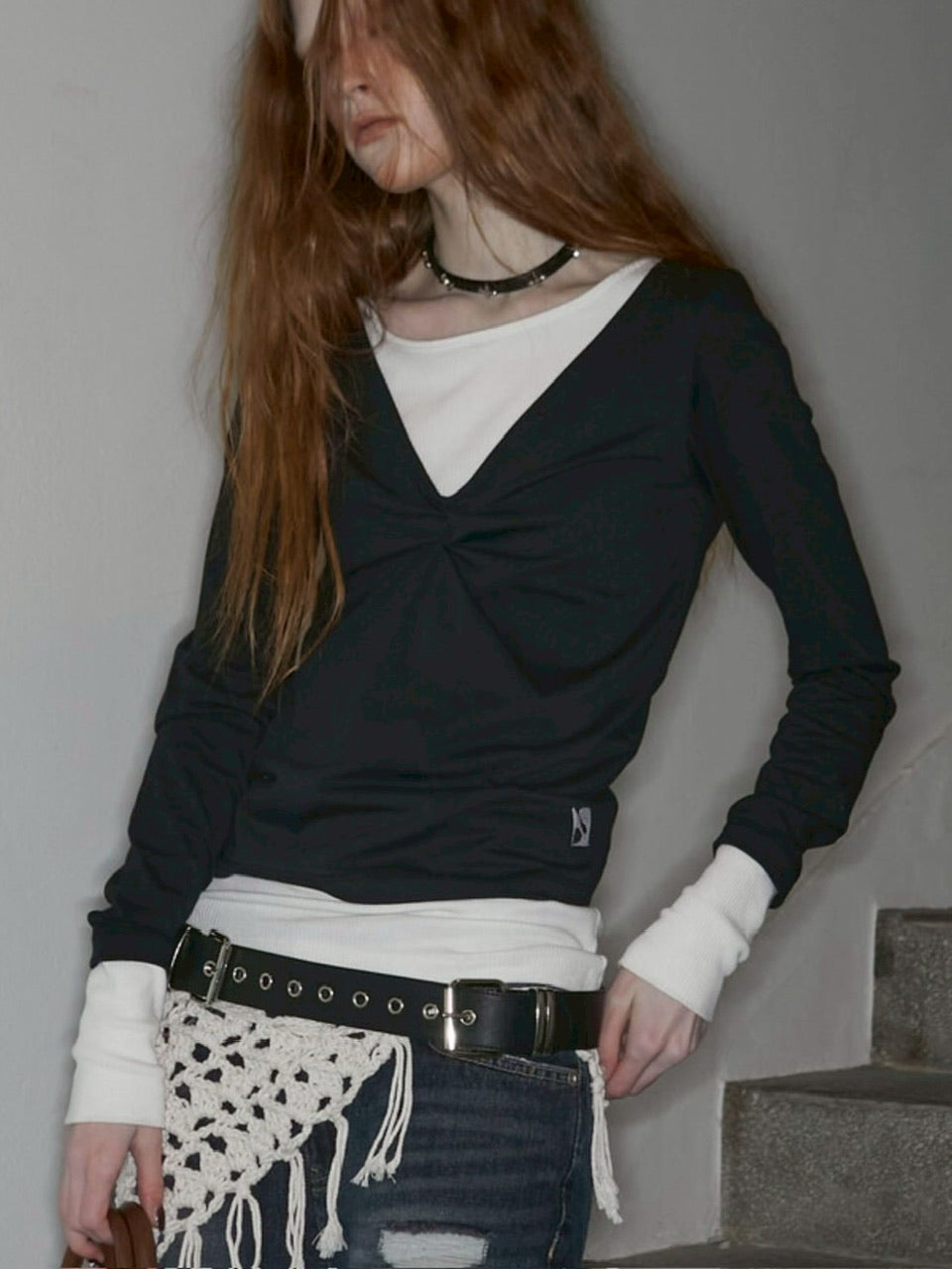 【NOT KNOWING】Back Strap Layered Top / 【ノットノーイング】バックストラップレイヤード長袖Tシャツ