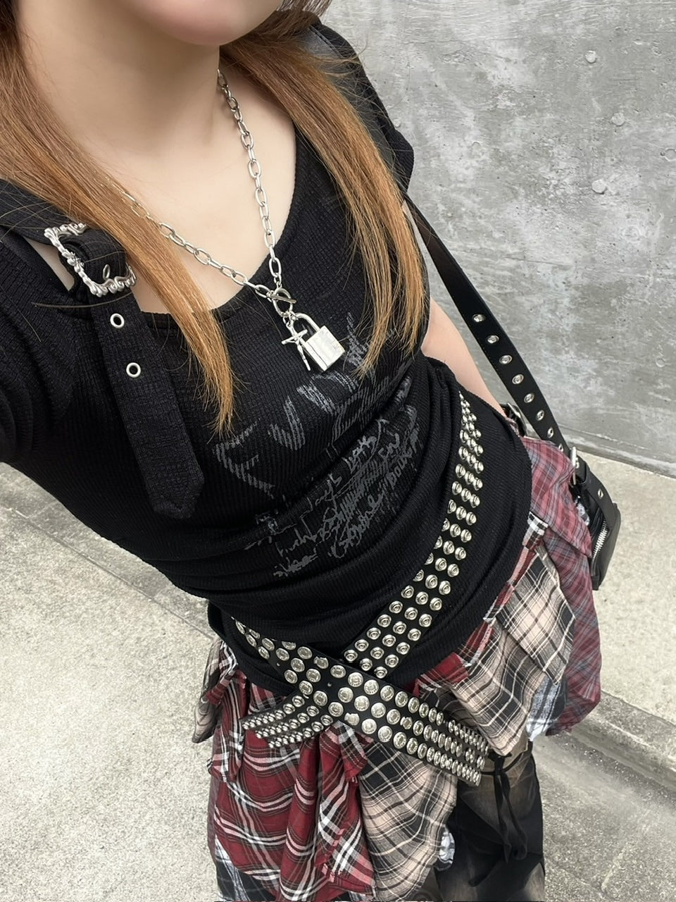 受注制【Never mind the XU】one shoulder punk tops (3color) / 【ネバーマインドザエックスユー】ワンショルダーパンクプリント半袖トップス