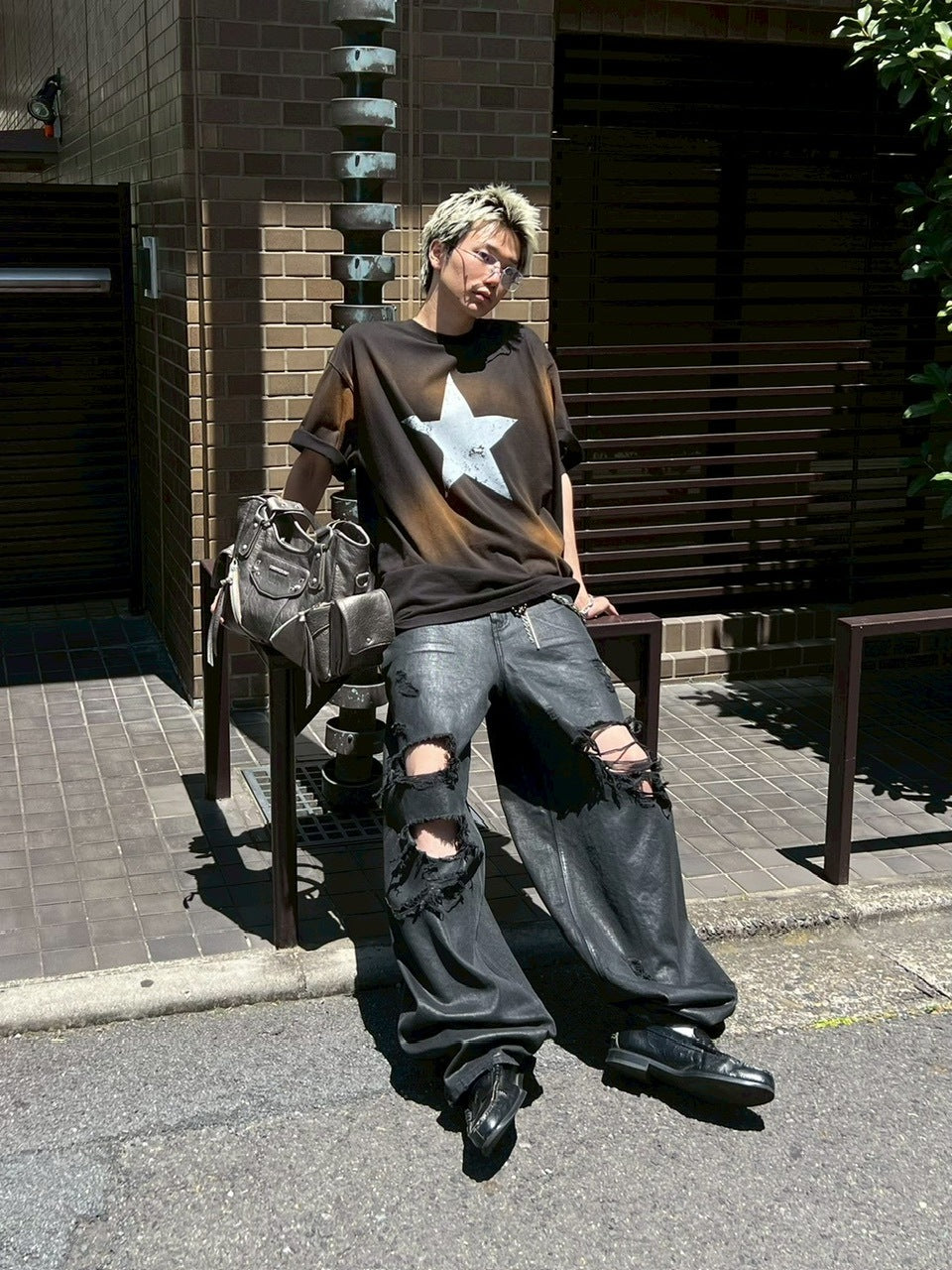 受注制【Chikashitsu +】pigment big star t-shirt (2color) / 【チカシツプラス】ピグメントビッグスタープリント半袖Tシャツ