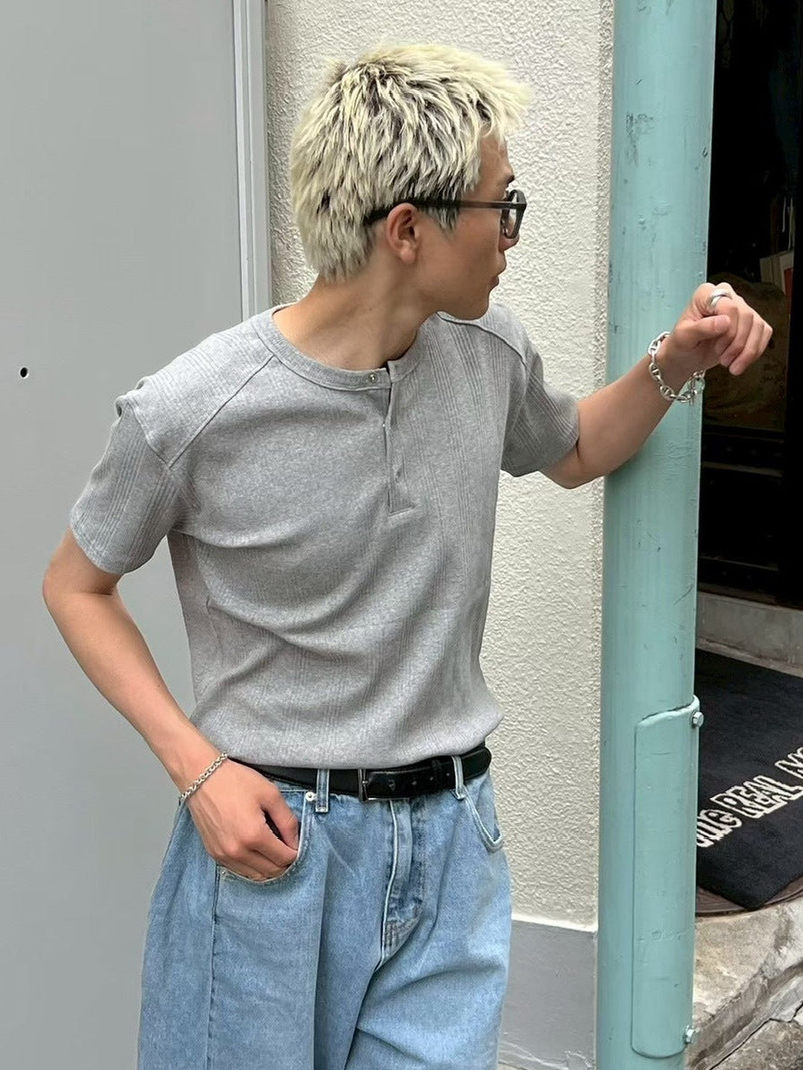 【Chikashitsu +】henry neck half sleeve tee (3color) / 【チカシツプラス】ヘンリーネック半袖Tシャツ