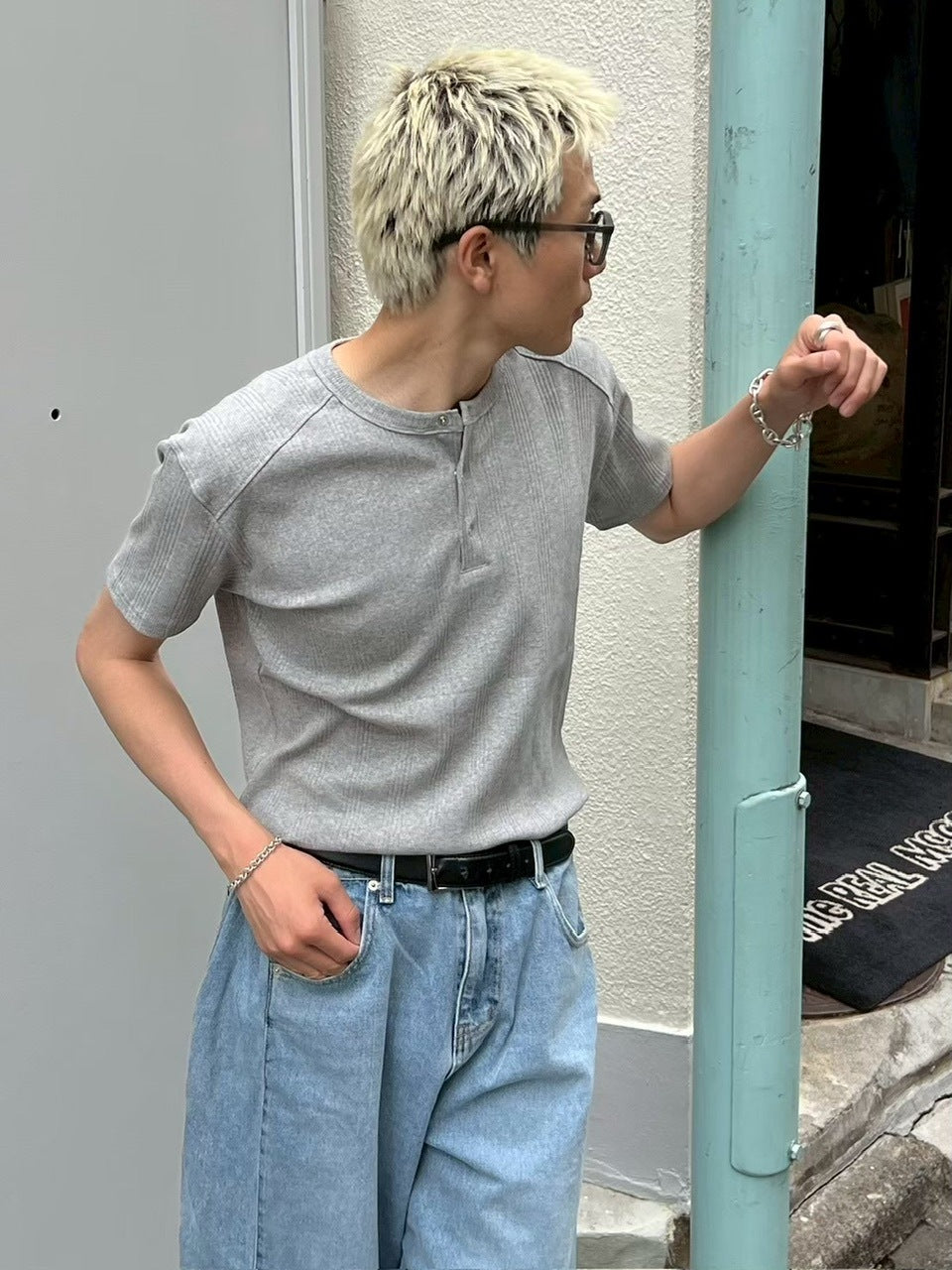 【Chikashitsu +】henry neck half sleeve tee (3color) / 【チカシツプラス】ヘンリーネック半袖Tシャツ