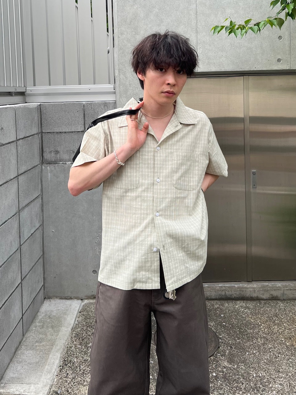 東京店WEB限定受注制【Chikashitsu +】Open collar check shirt (2color)