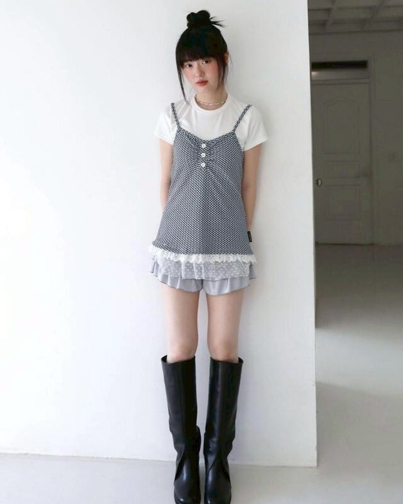 【Uglyshadow】CHECKERED LACE SLEEVELESS