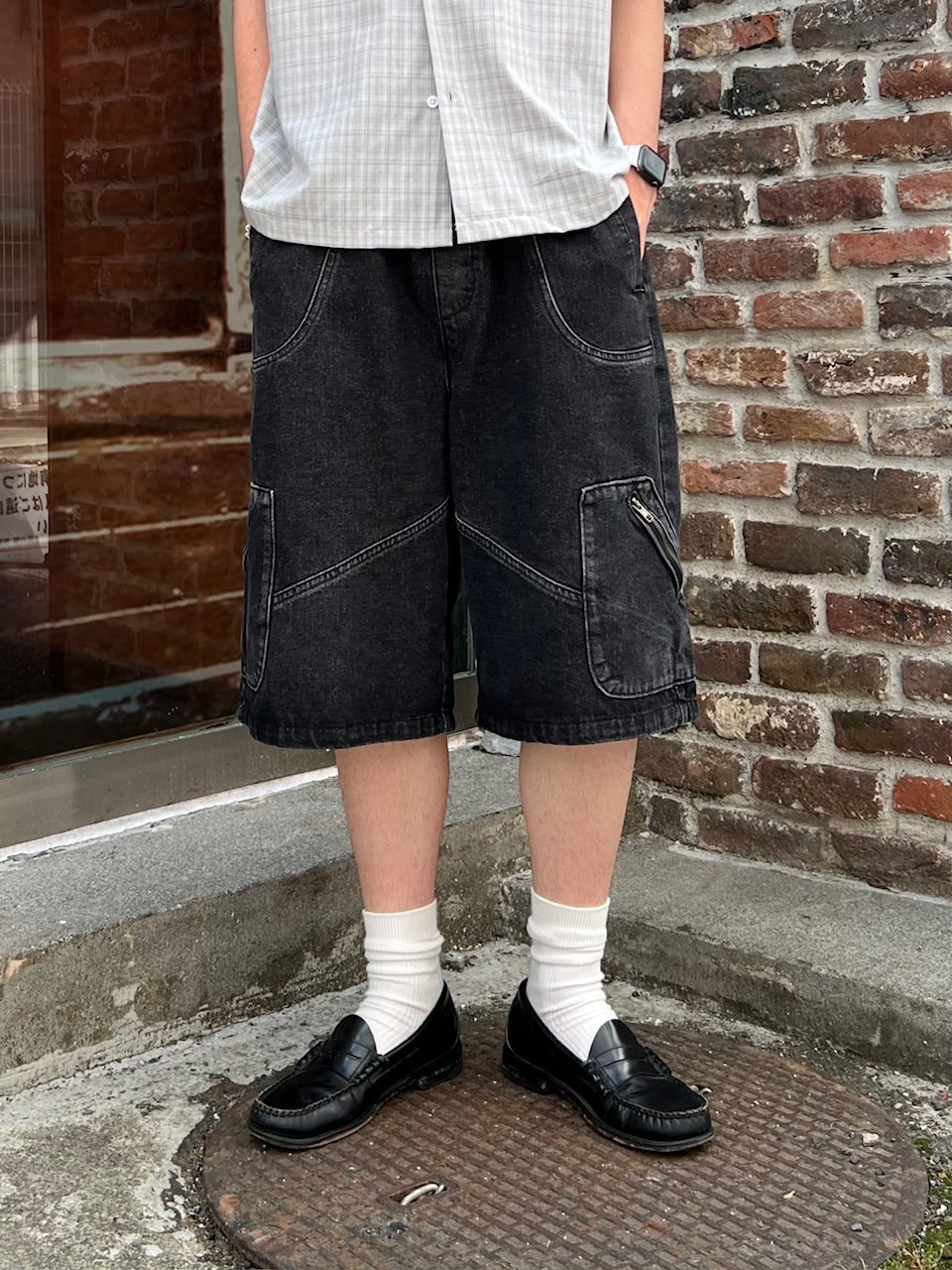 大阪店WEB限定受注制【Chikashitsu +】design denim bermuda pants