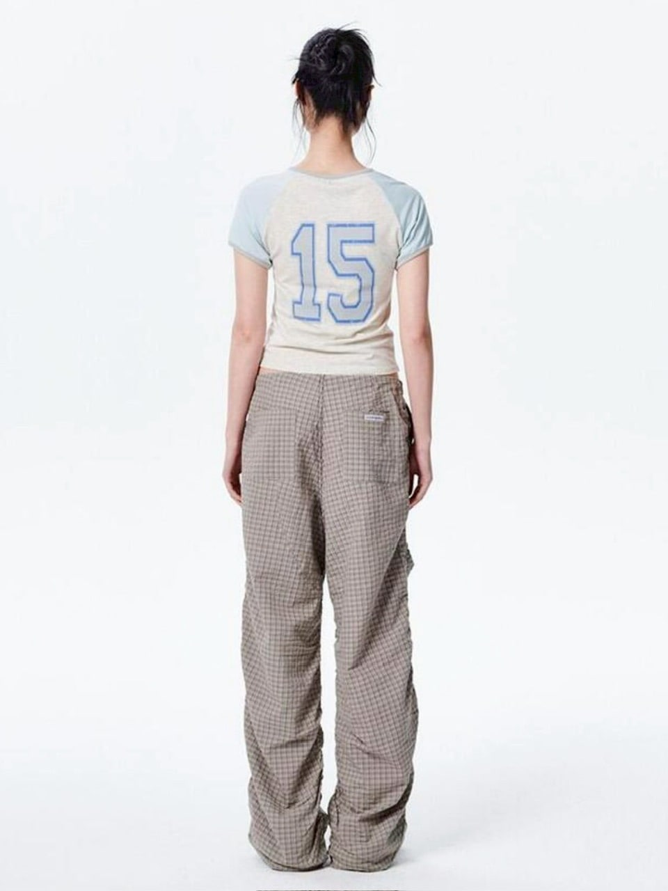 【runningHIGH】CHECK SHIRRING PARACHUTE PANTS