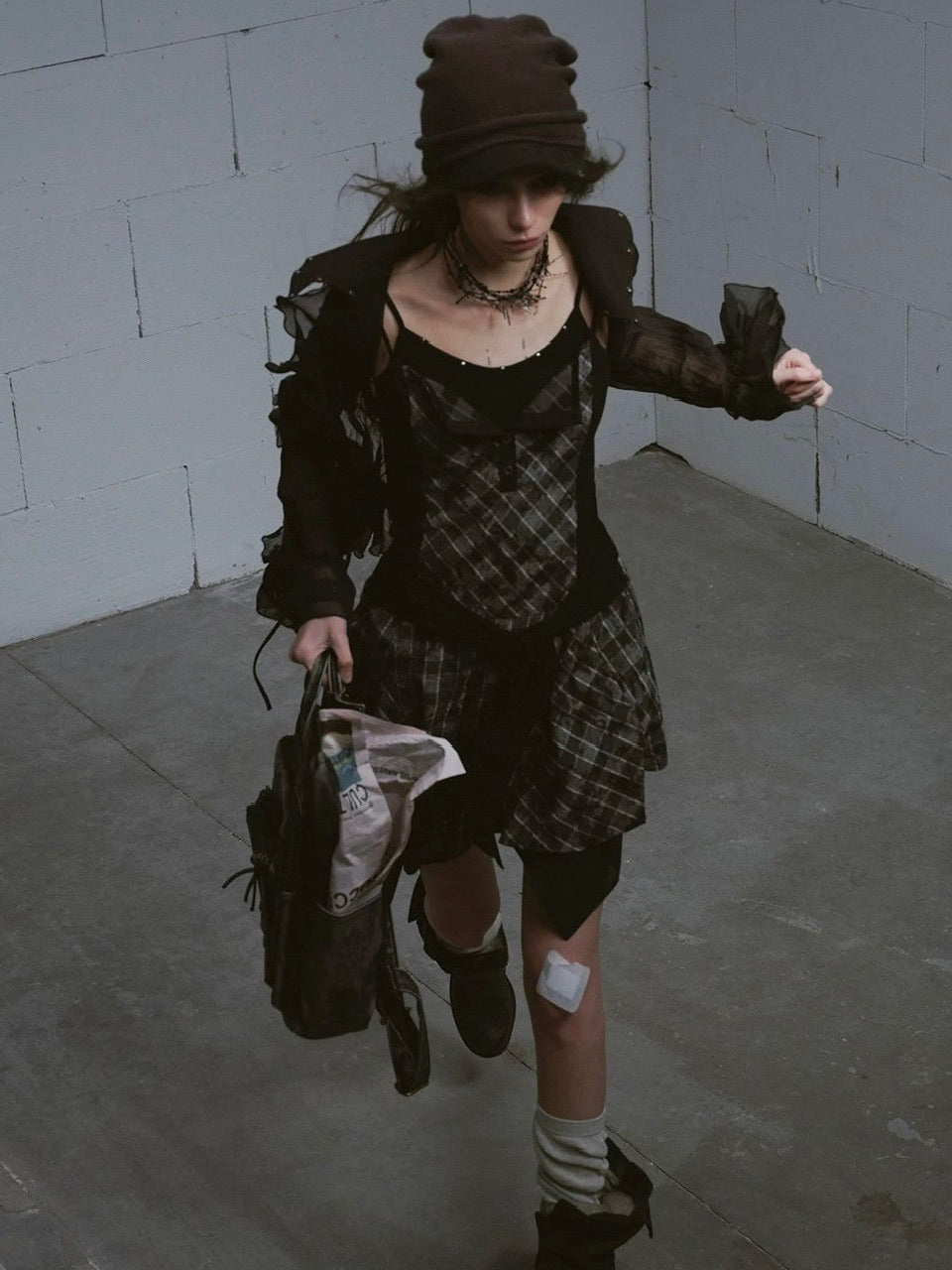 【Cest Nous】Plaid tie-strap camisole dress / 【セヌー】プリーツグレンチェックストラップキャミワンピース