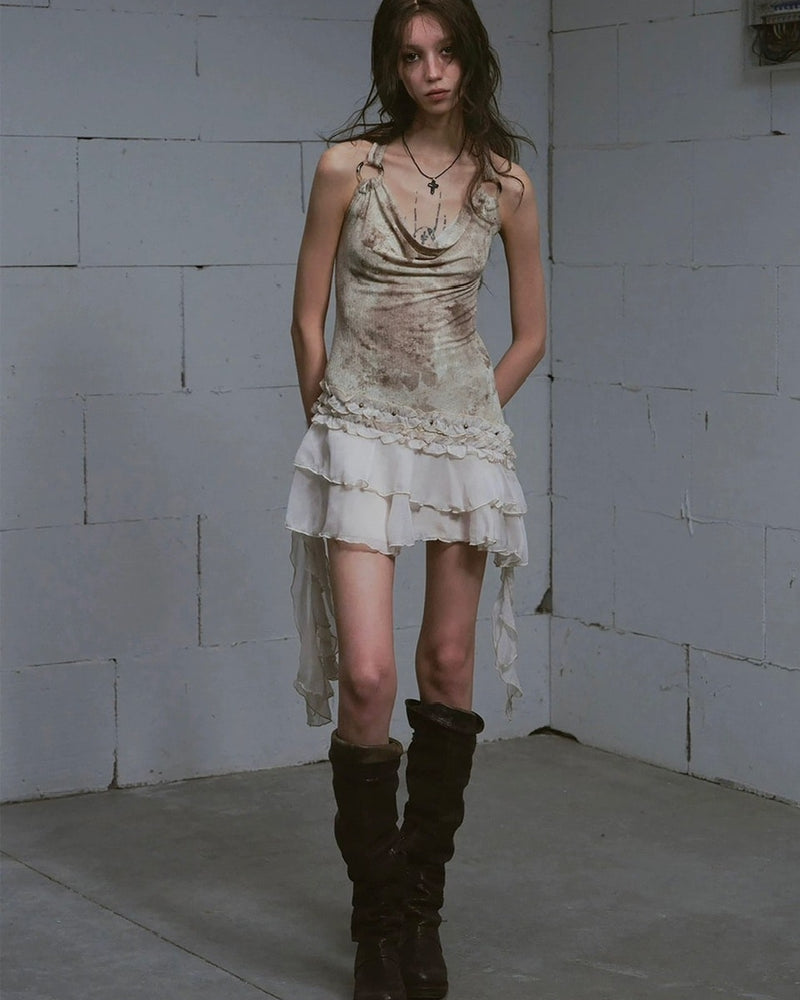 【Cest Nous】Tie-dye ruffled camisole dress / 【セヌー】タイダイラッフルキャミワンピース