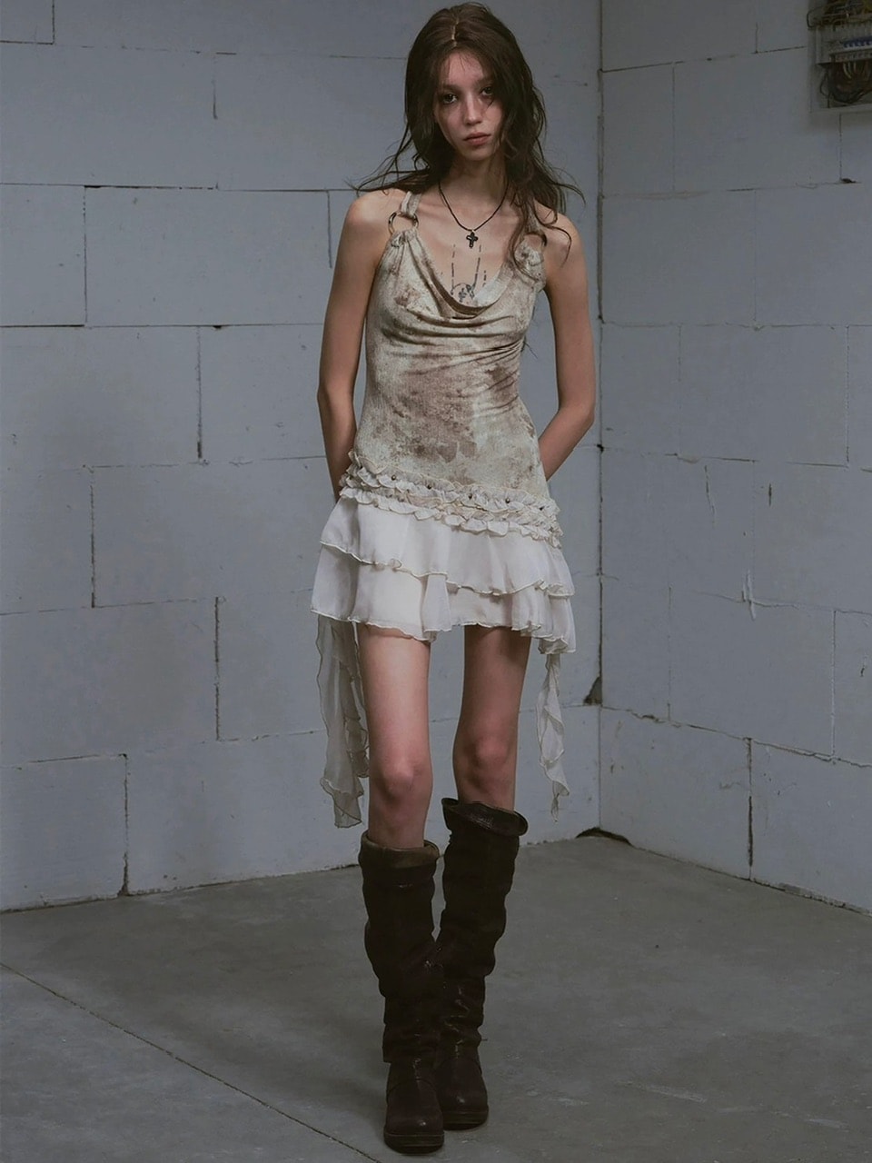 【Cest Nous】Tie-dye ruffled camisole dress / 【セヌー】タイダイラッフルキャミワンピース