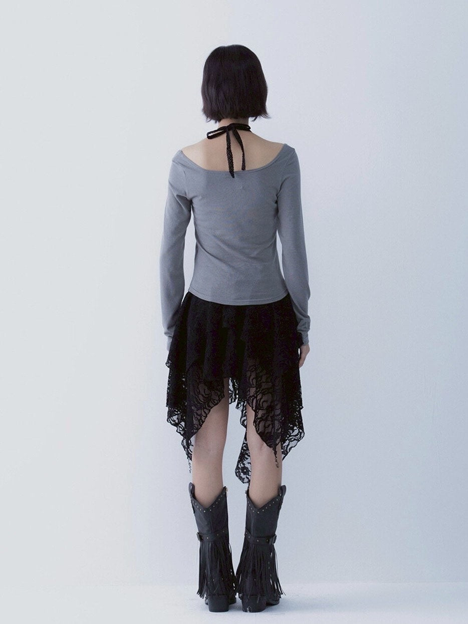 【SETSETSET】LACE HALTERNECK TEE