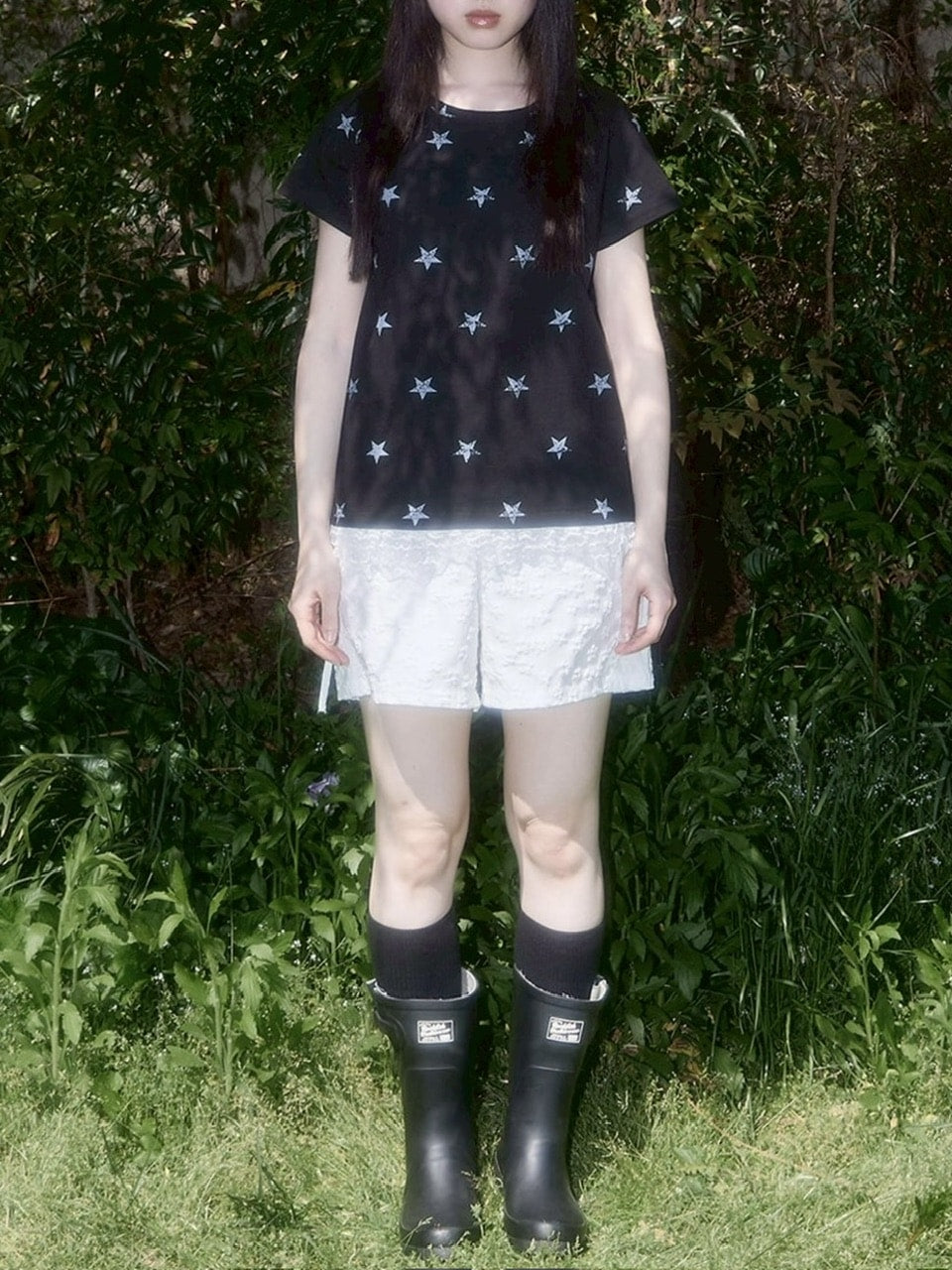 【FANCY CLUB】Lace Star Layered Tee / 【ファンシークラブ】レーススターレイヤード半袖Tシャツ