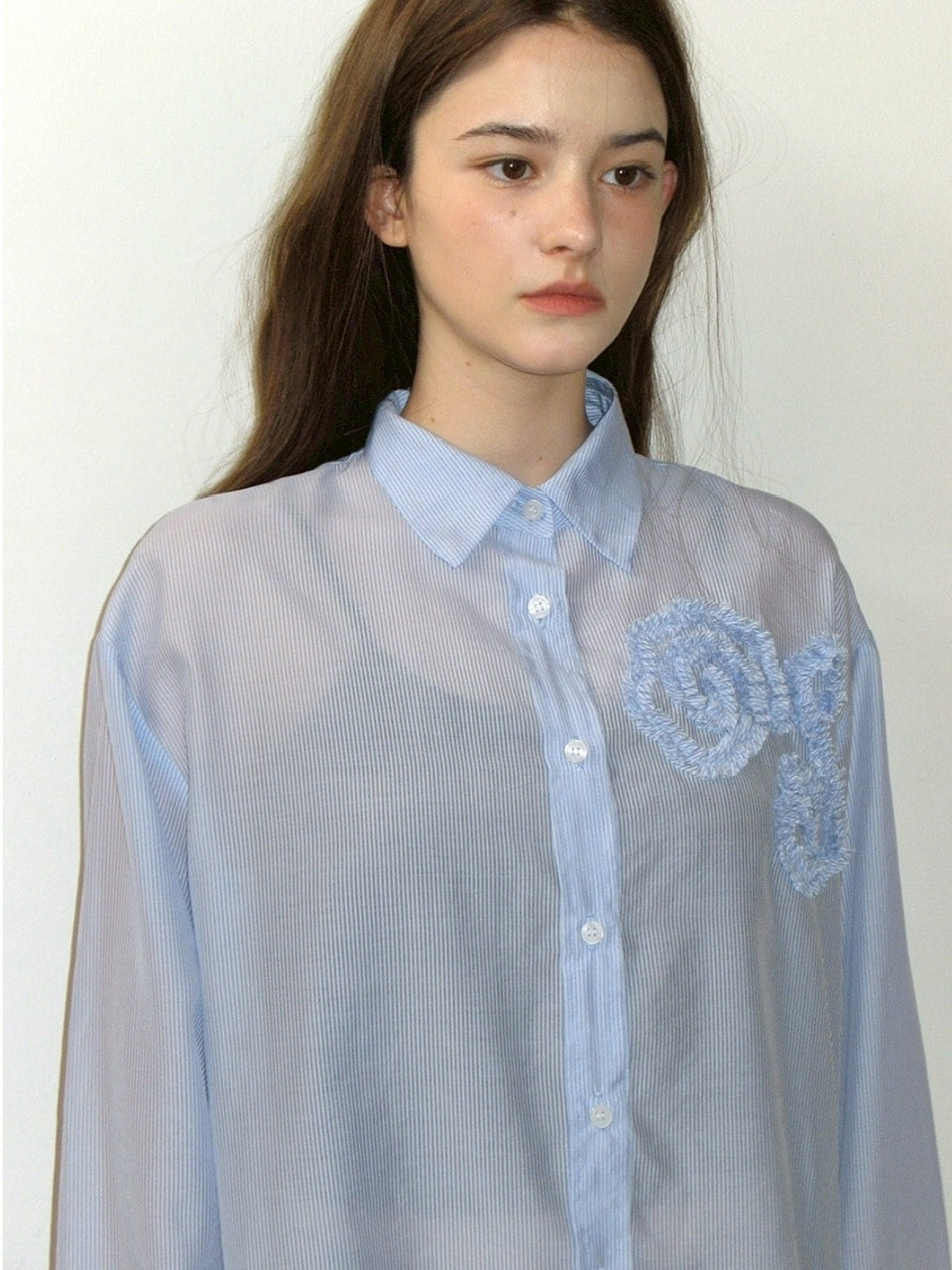 【CRANK】FLOWER STRIPED SHEER SHIRT / 【クランク】フラワーストライプボーダーシアー長袖シャツ