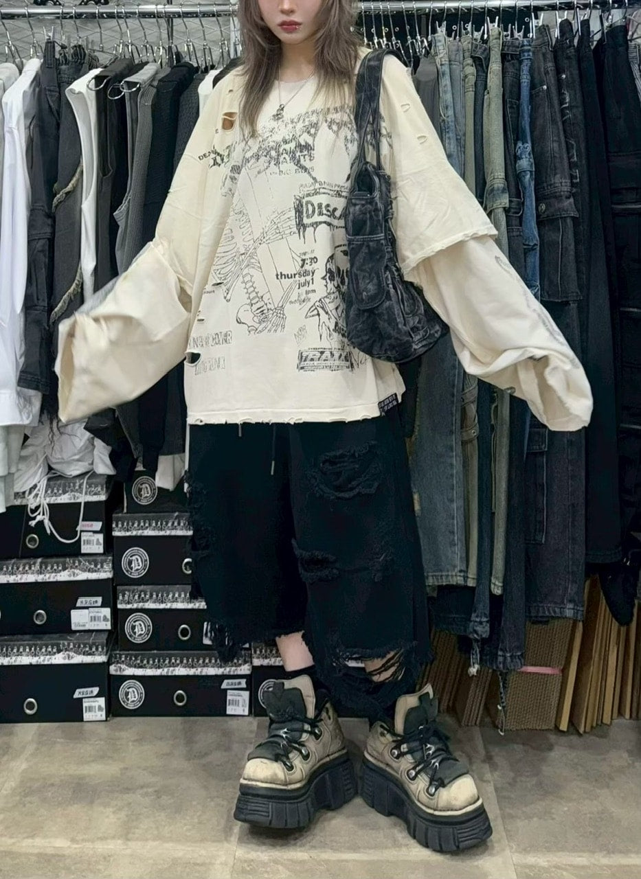 受注制【Never mind the XU】damage denim half pants