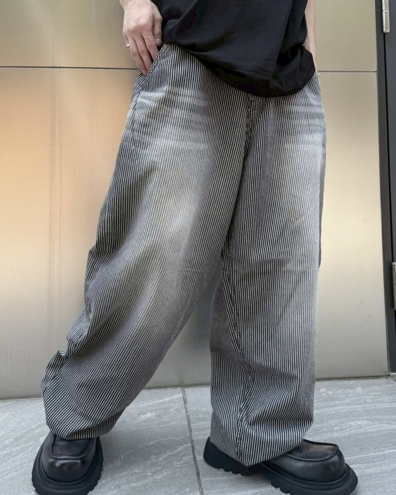 受注制【nmtc +】stripe wash wide denim pants (2color) / 【エヌエムティーシープラス】ストライプボーダーウォッシュワイドデニムパンツ
