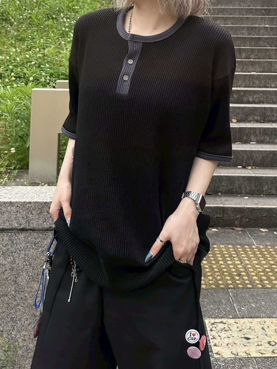 受注制【youll】henry neck waffle tee (3color)